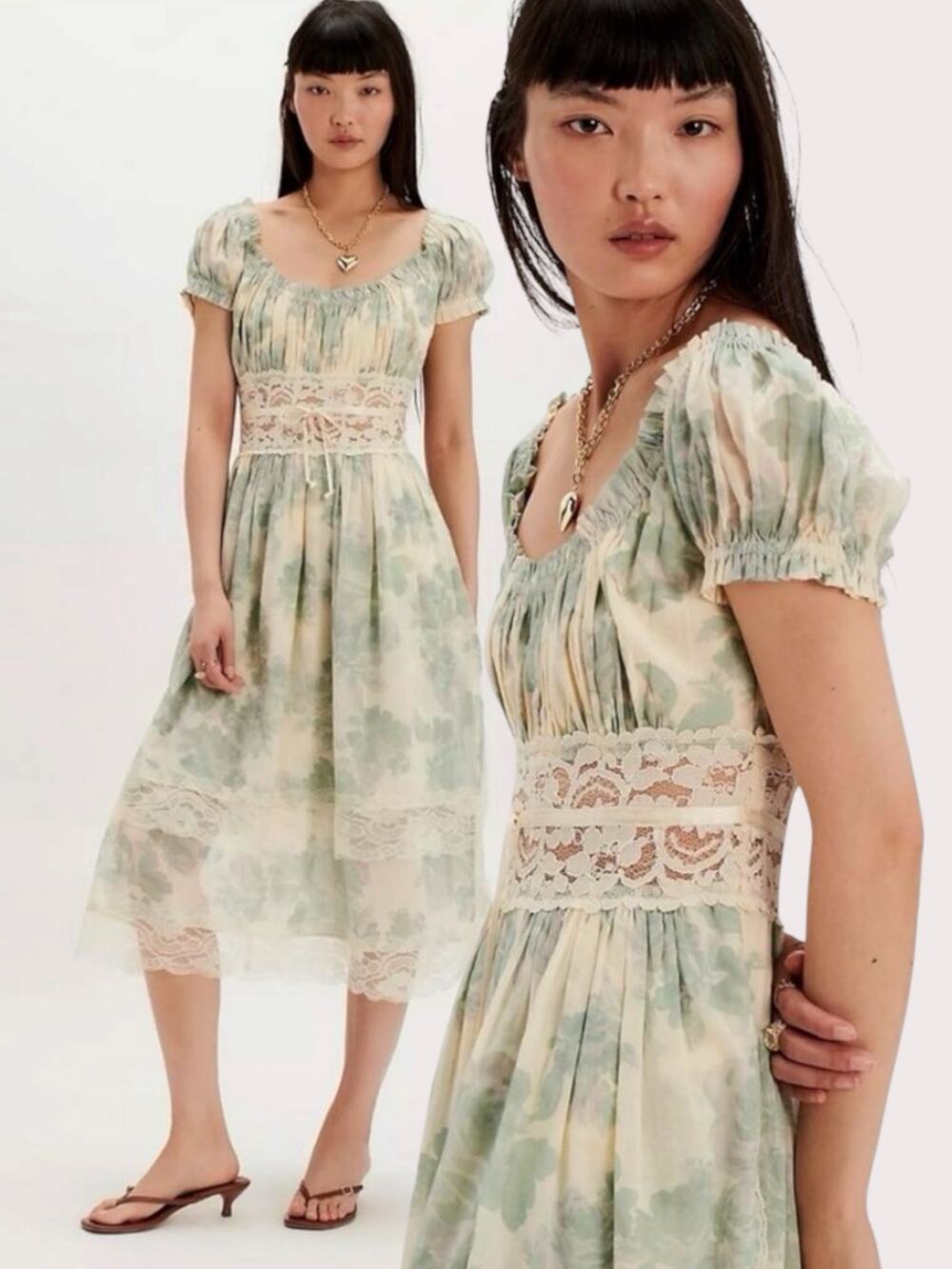 Free People Ethereal Dainty Lace Honeysuckle Floral Printed Midi Dress Large - Picture 2 of 16